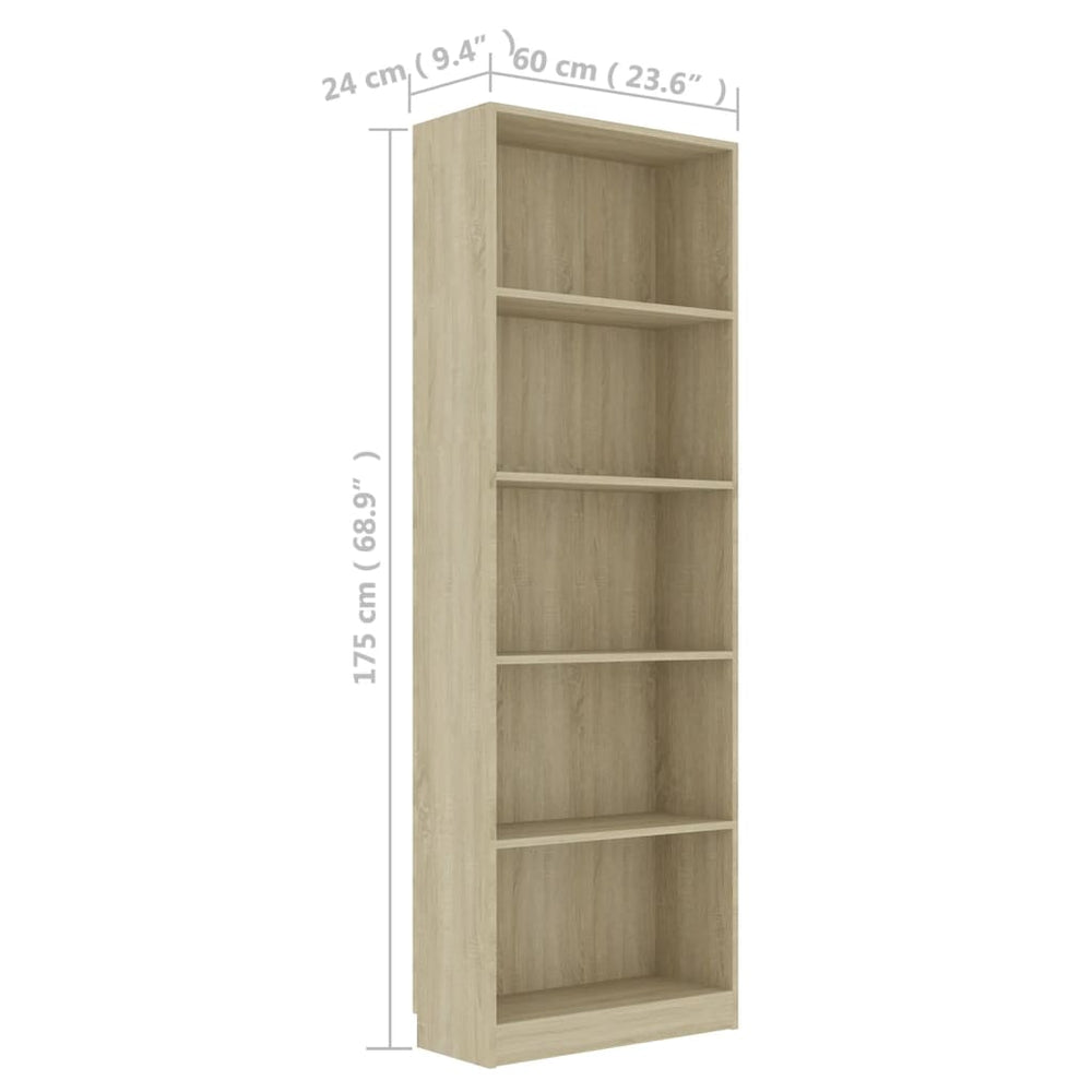 Boekenkast met 5 schappen 60x24x175 cm bewerkt hout sonoma eik MeubelReus