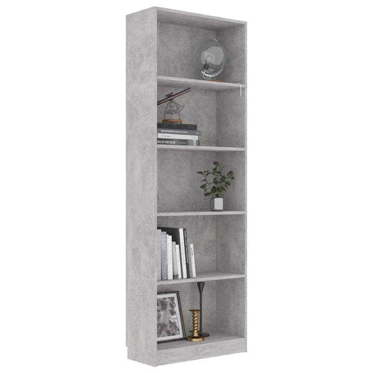 Boekenkast met 5 schappen 60x24x175 cm bewerkt hout betongrijs MeubelReus