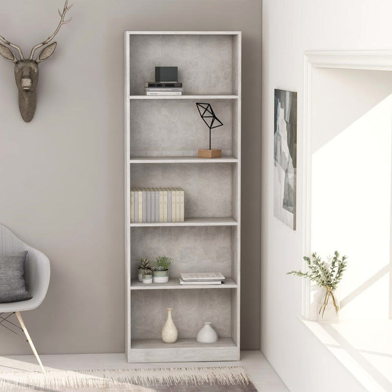 Boekenkast met 5 schappen 60x24x175 cm bewerkt hout betongrijs MeubelReus
