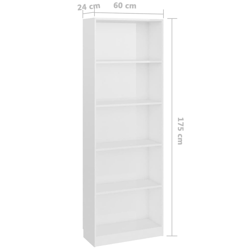 Boekenkast 5 schappen 60x24x175 cm bewerkt hout hoogglans wit MeubelReus