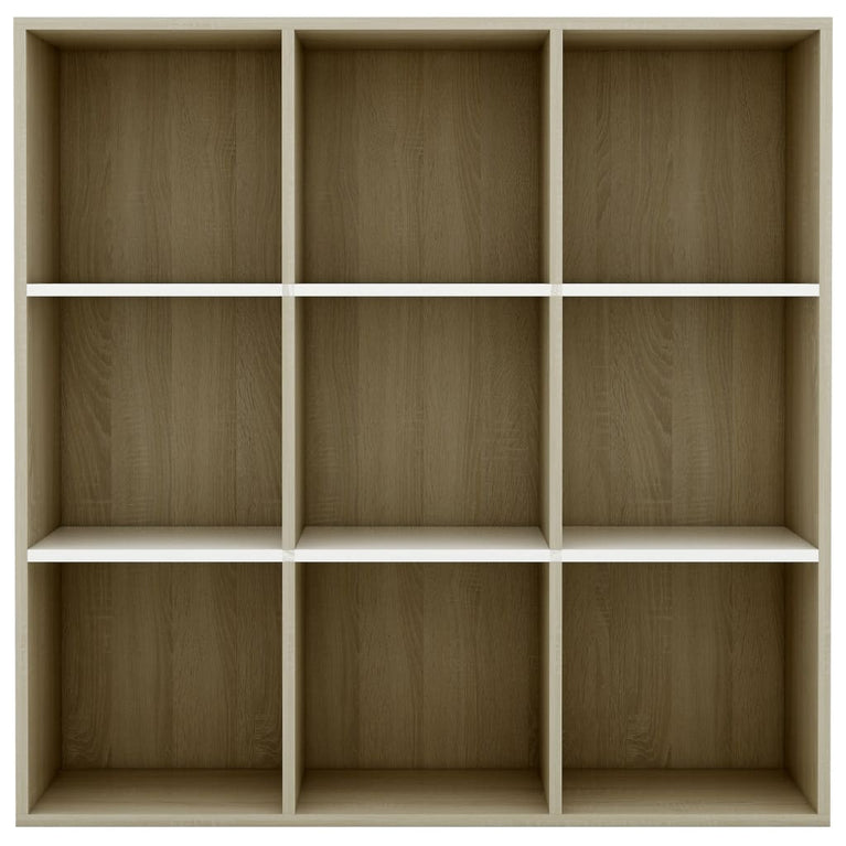 Boekenkast 98x30x98 cm spaanplaat wit en sonoma eikenkleurig
