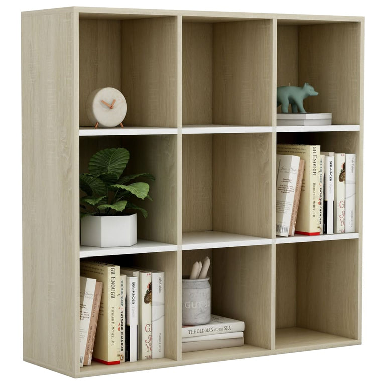 Boekenkast 98x30x98 cm spaanplaat wit en sonoma eikenkleurig
