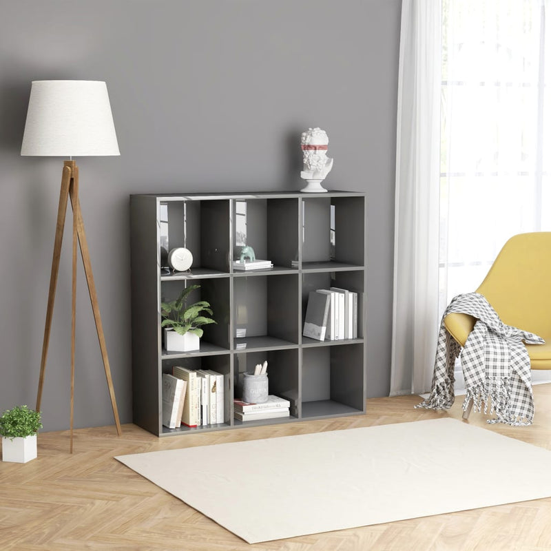 Boekenkast 98x30x98 cm spaanplaat hoogglans grijs
