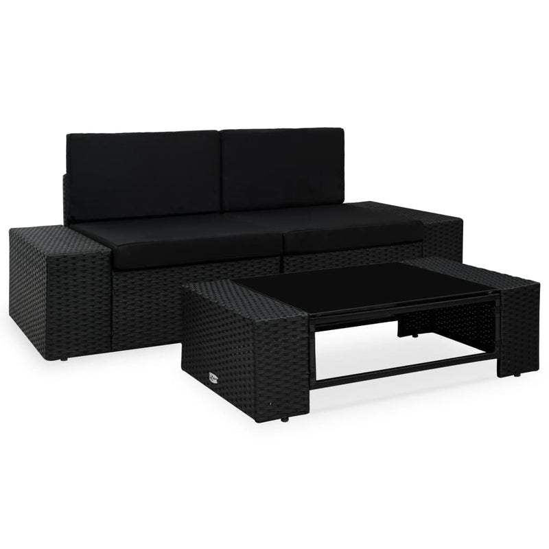 3-delige Loungeset poly rattan zwart MeubelReus