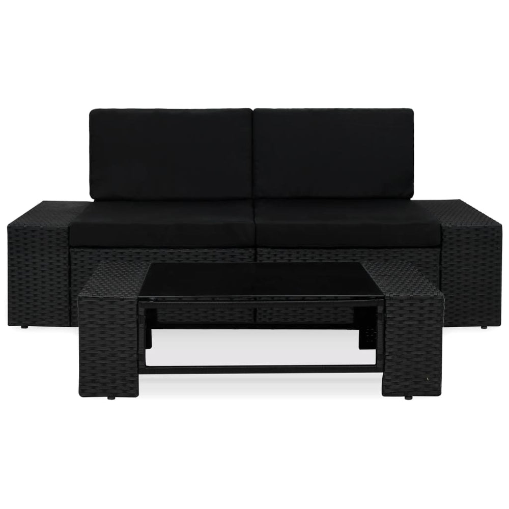 3-delige Loungeset poly rattan zwart MeubelReus