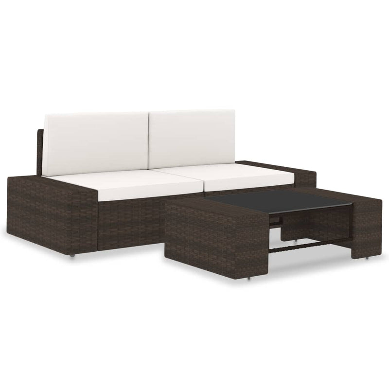 3-delige Loungeset poly rattan bruin MeubelReus