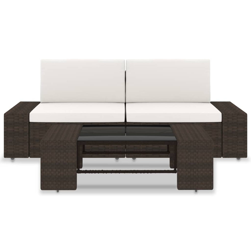 3-delige Loungeset poly rattan bruin MeubelReus