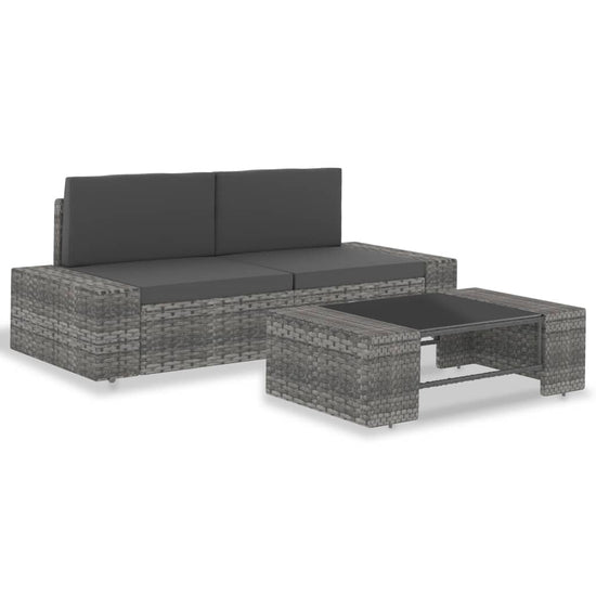 3-delige Loungeset poly rattan grijs MeubelReus