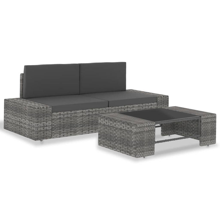 3-delige Loungeset poly rattan grijs MeubelReus
