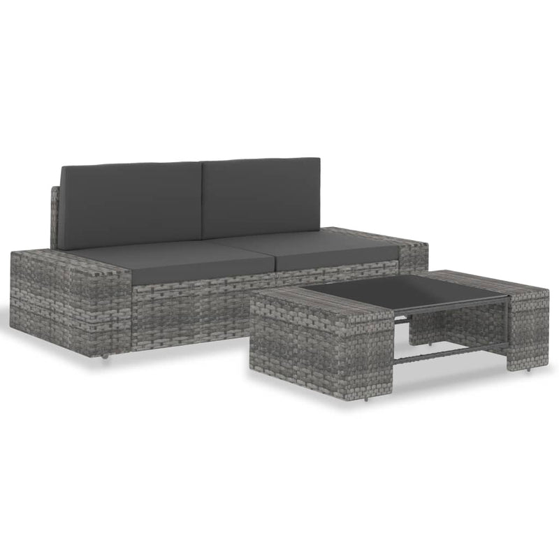 3-delige Loungeset poly rattan grijs MeubelReus