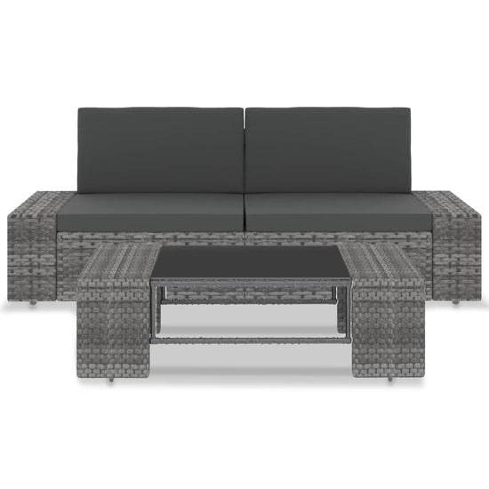 3-delige Loungeset poly rattan grijs MeubelReus