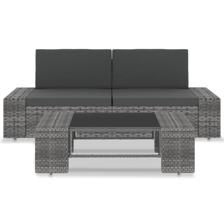 3-delige Loungeset poly rattan grijs MeubelReus
