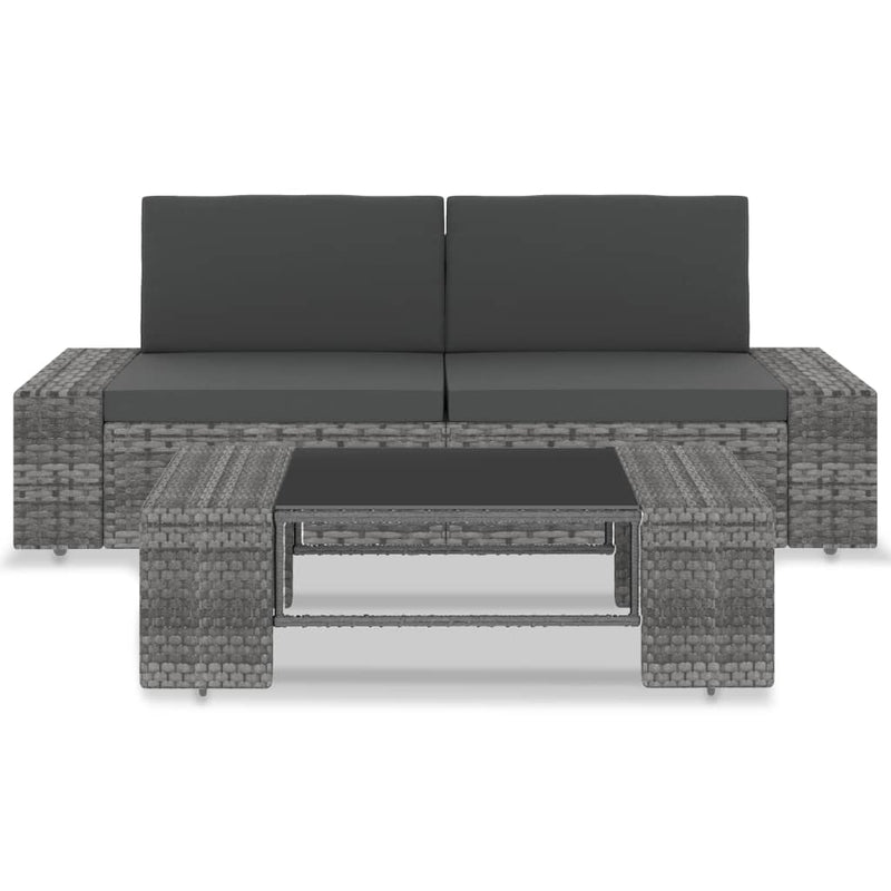 3-delige Loungeset poly rattan grijs MeubelReus