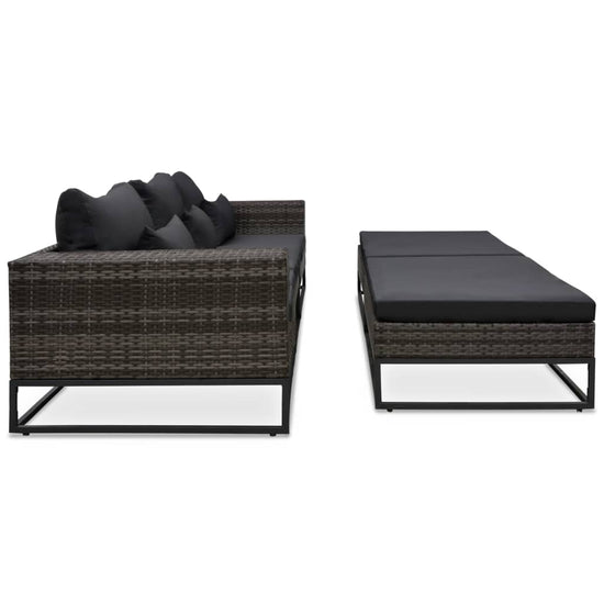 5-delige Loungeset met kussens poly rattan grijs MeubelReus