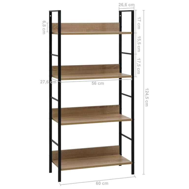 Boekenkast 4 schappen 60x27,6x124,5 cm bewerkt hout eikenkleur MeubelReus