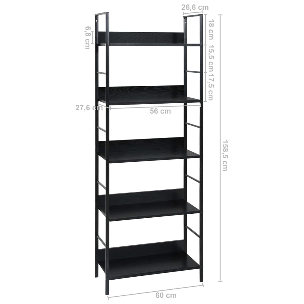 Boekenkast met 5 schappen 60x27,6x158,5 cm bewerkt hout zwart MeubelReus