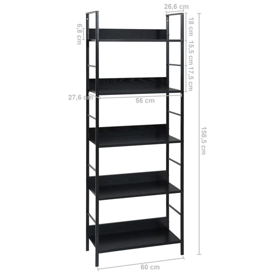 Boekenkast met 5 schappen 60x27,6x158,5 cm bewerkt hout zwart MeubelReus