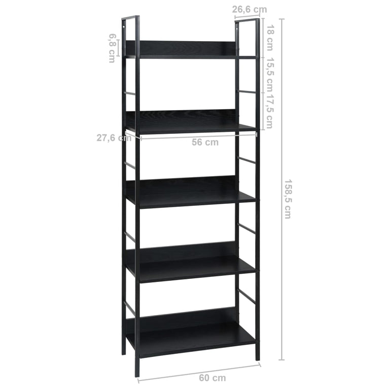 Boekenkast met 5 schappen 60x27,6x158,5 cm bewerkt hout zwart MeubelReus