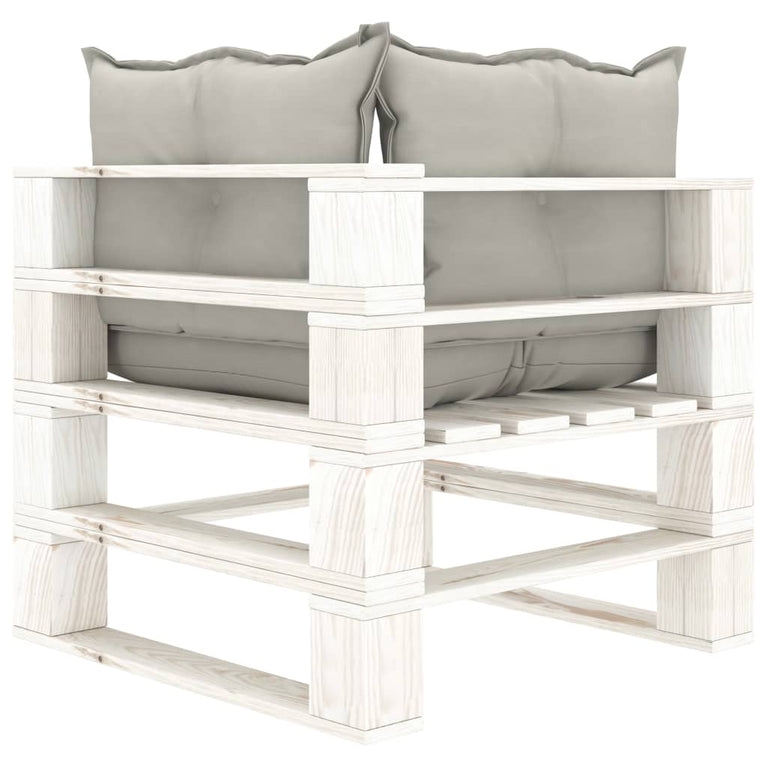 Tuinhoekbank met taupe kussens pallet hout MeubelReus