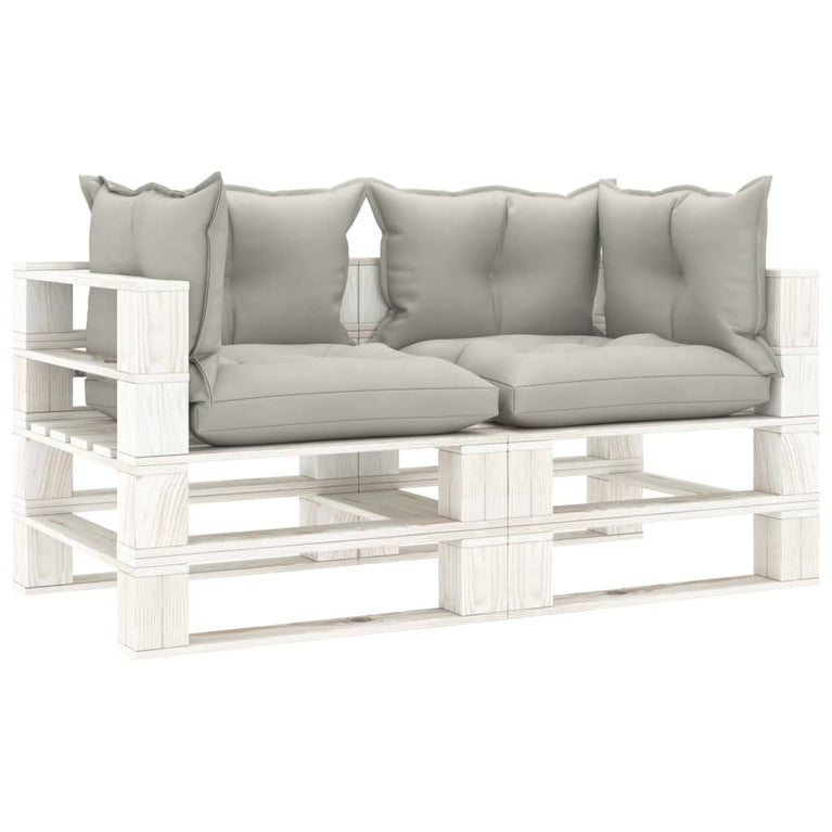 Tuinbank 2-zits met taupe kussens pallet hout MeubelReus