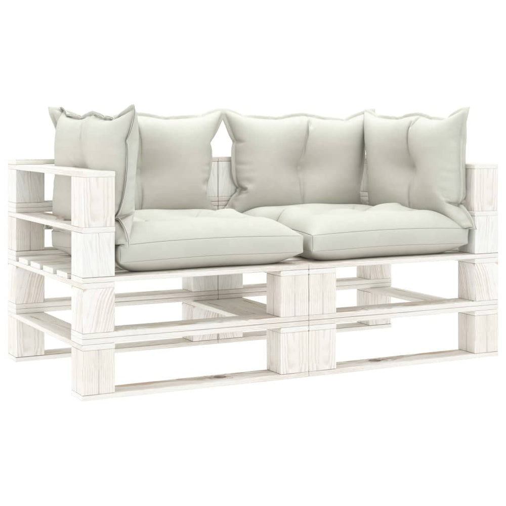 Tuinbank 2-zits met beige kussens pallet hout MeubelReus