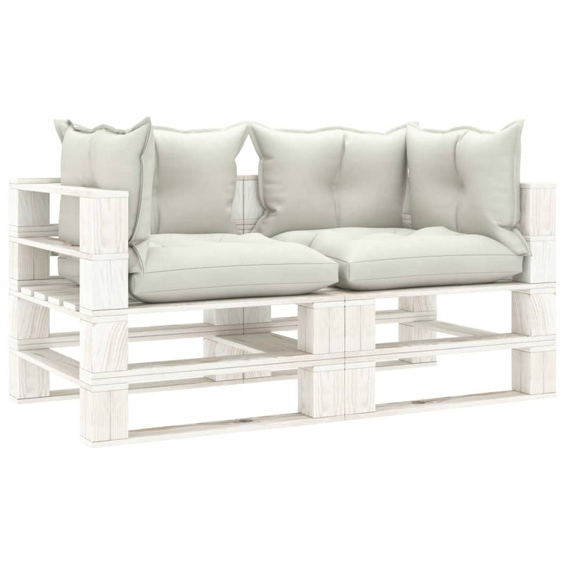 Tuinbank 2-zits met beige kussens pallet hout MeubelReus