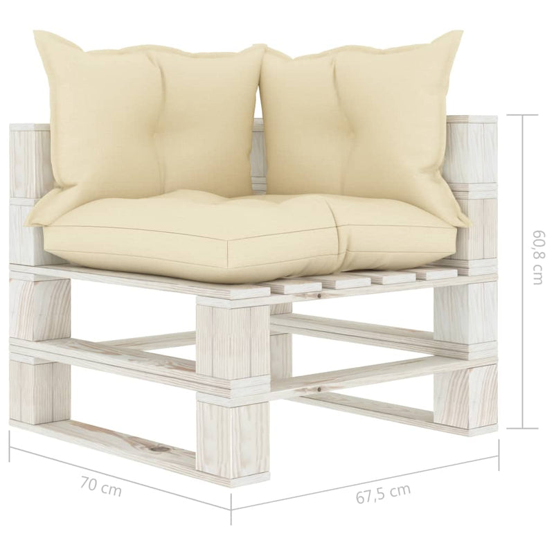 Tuinhoekbank met crèmekleurige kussens pallet hout MeubelReus