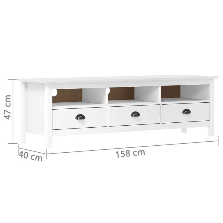 Tv-meubel Hill 158x40x47 cm massief grenenhout wit MeubelReus