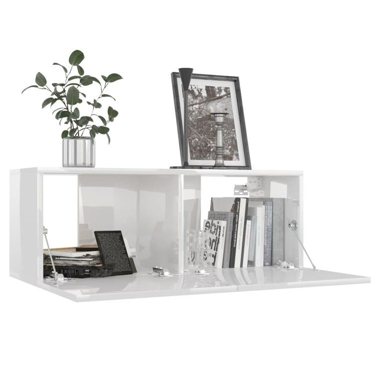 Tv-meubel 80x30x30 cm bewerkt hout hoogglans wit MeubelReus