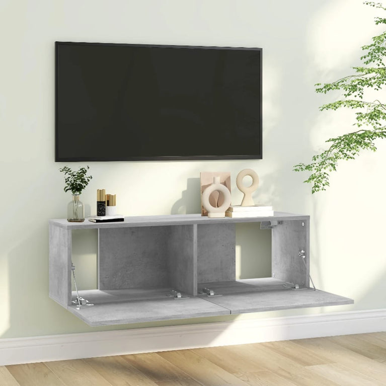 Tv-meubel 100x30x30 cm bewerkt hout betongrijs MeubelReus