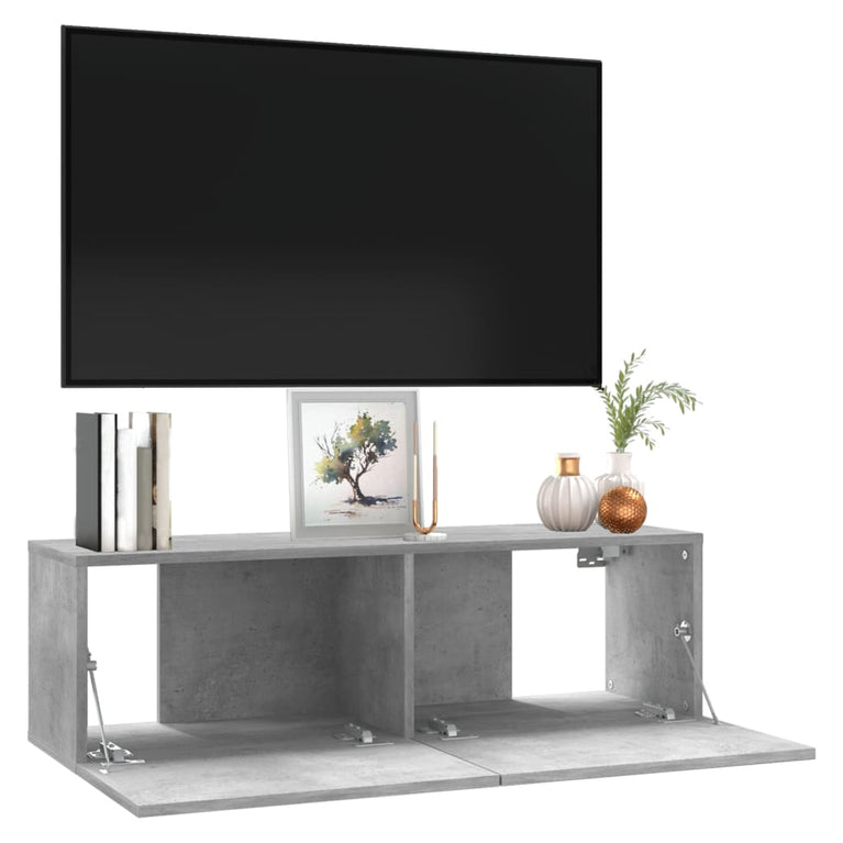 Tv-meubel 100x30x30 cm bewerkt hout betongrijs MeubelReus