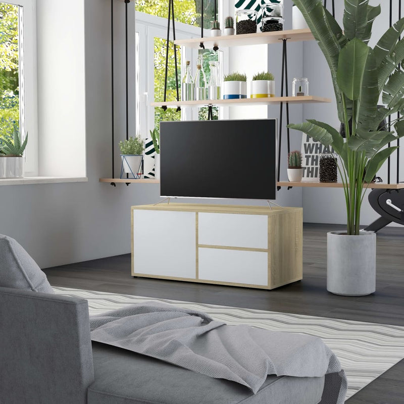 Tv-meubel 80x34x36 cm spaanplaat wit en sonoma eikenkleurig
