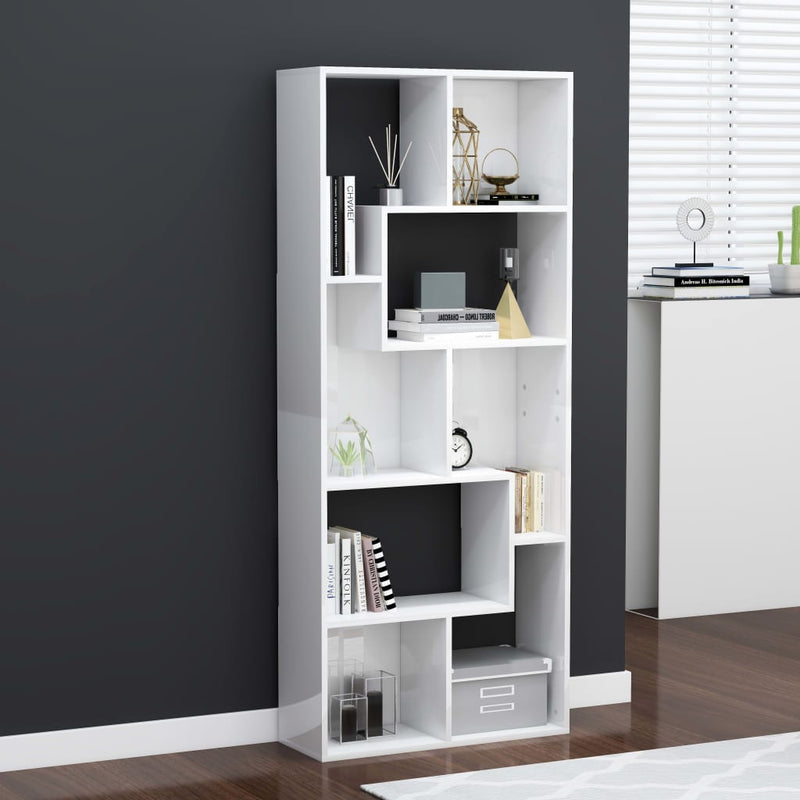 Boekenkast 67x24x161 cm spaanplaat hoogglans wit MeubelReus