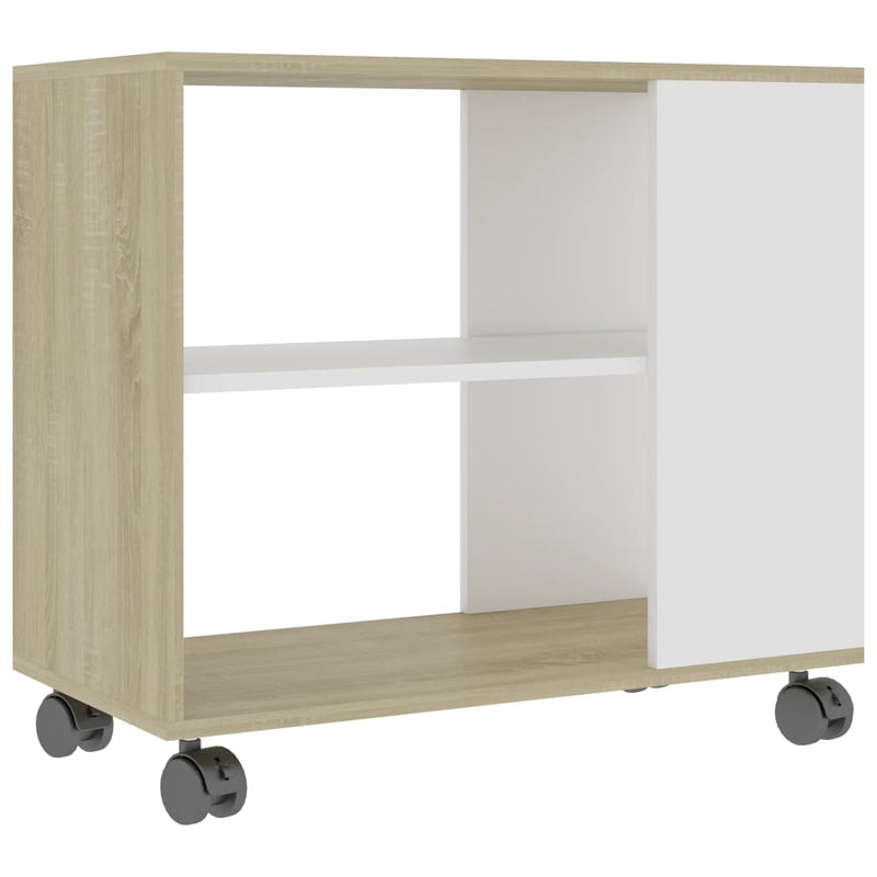 Bijzettafel 70x35x55 cm bewerkt hout wit en sonoma eikenkleurig