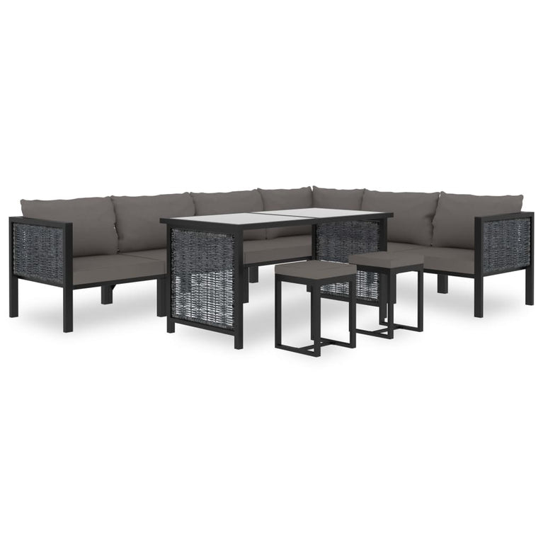 9-delige Loungeset met kussens poly rattan antraciet MeubelReus