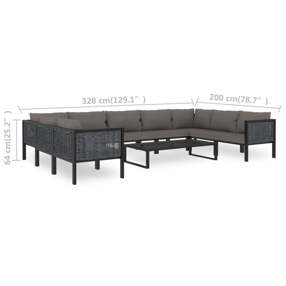 10-delige Loungeset met kussens poly rattan antraciet MeubelReus