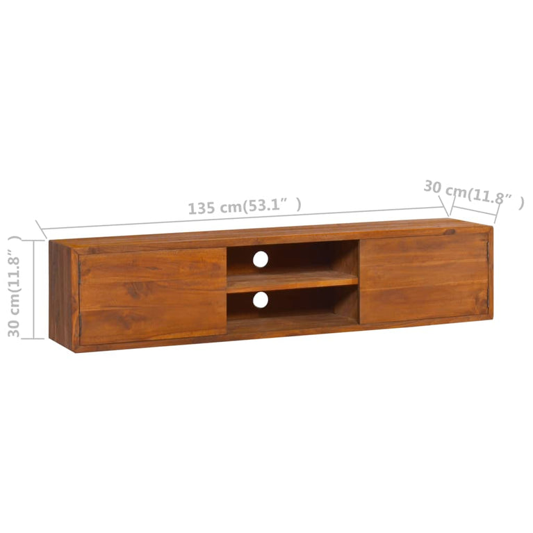 Tv-meubel wandmontage 135x30x30 cm massief teakhout MeubelReus