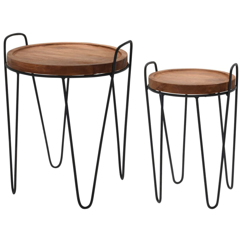 H&S Collection 2-delige Bijzettafelset rond teakhout MeubelReus