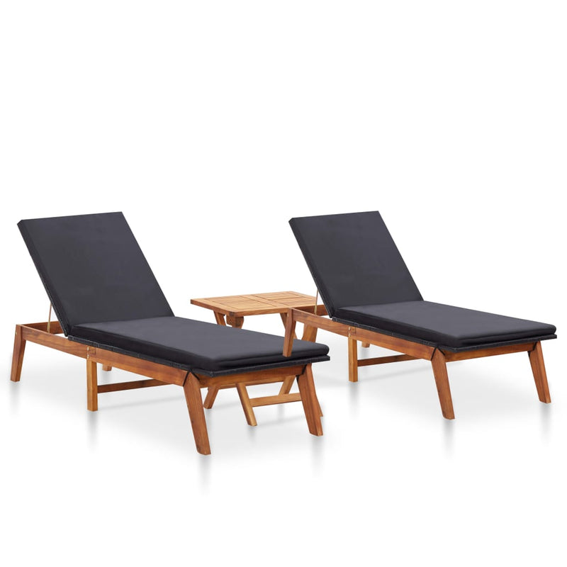 Ligbedden 2 st met tafel poly rattan en massief acaciahout MeubelReus
