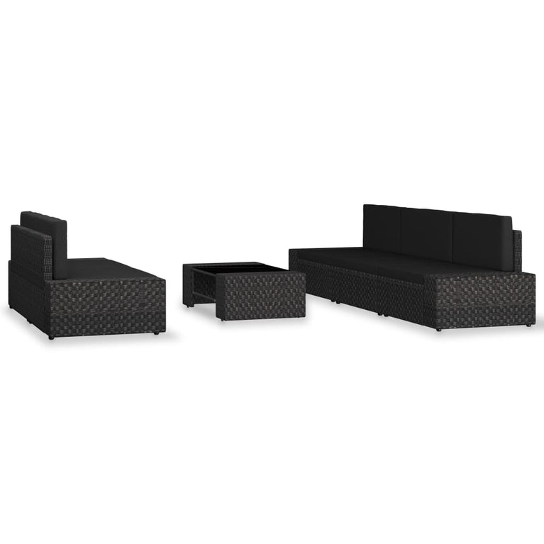 6-delige Loungeset poly rattan zwart MeubelReus