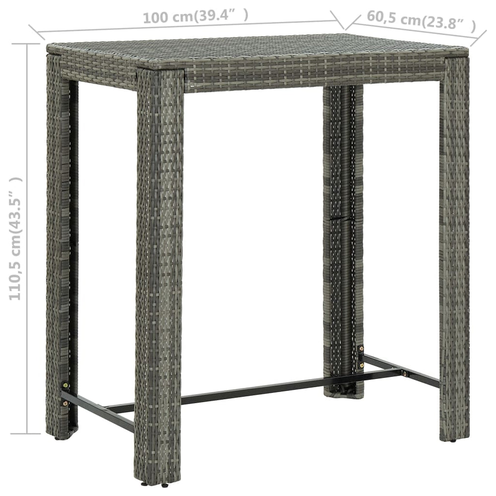 Tuinbartafel 100x60,5x110,5 cm poly rattan grijs MeubelReus