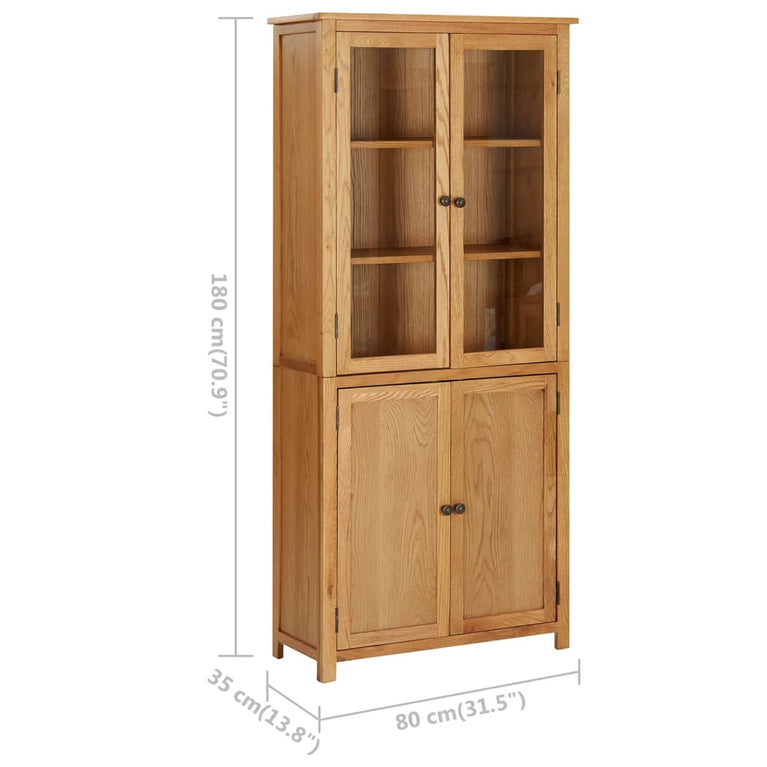 Boekenkast met 4 deuren 80x35x180 cm massief eikenhout en glas MeubelReus