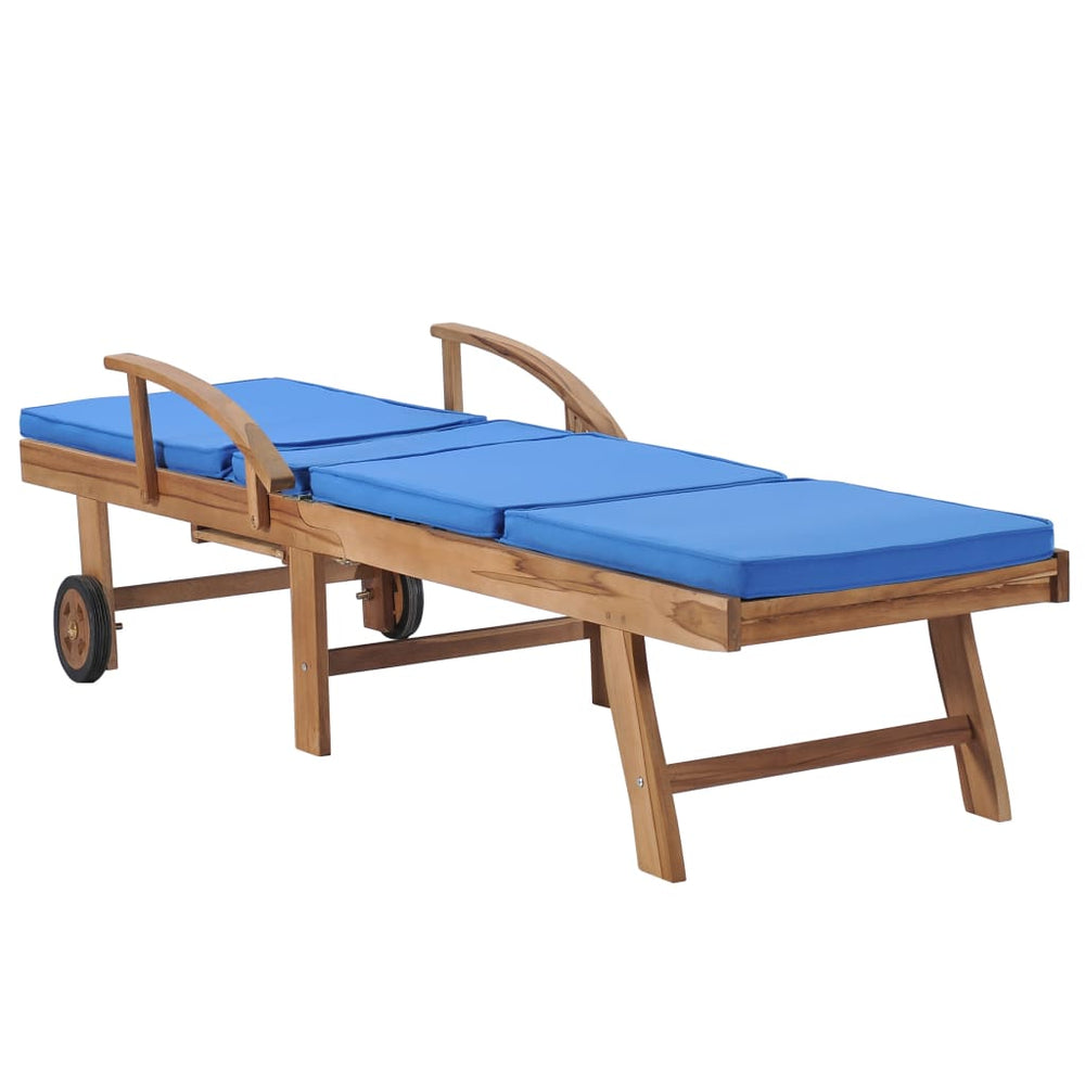 Ligbedden met kussens 2 st massief teakhout blauw MeubelReus
