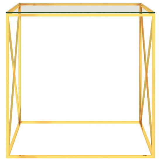 Salontafel 55x55x55 cm roestvrij staal en glas goudkleurig MeubelReus