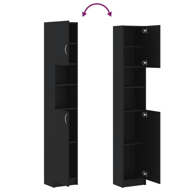 Badkamerkast 32x25,5x190 cm spaanplaat zwart MeubelReus