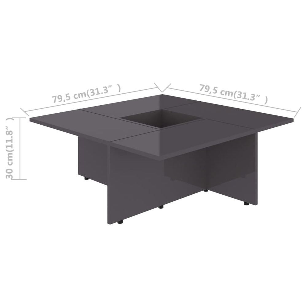 Salontafel 79,5x79,5x30 cm spaanplaat hoogglans grijs MeubelReus
