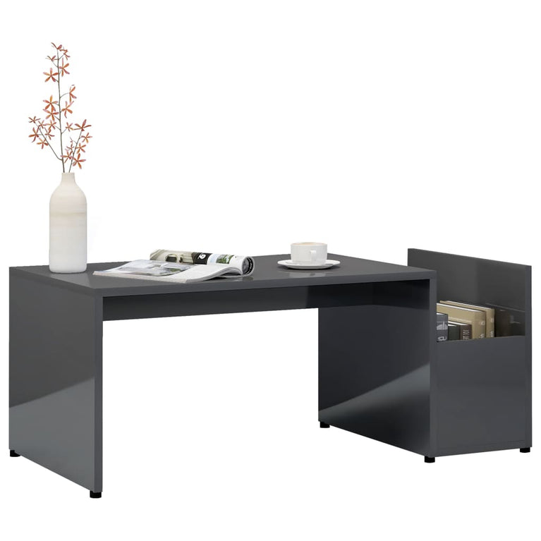 Salontafel 90x45x35 cm spaanplaat hoogglans grijs MeubelReus