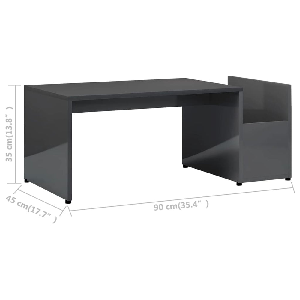 Salontafel 90x45x35 cm spaanplaat hoogglans grijs MeubelReus