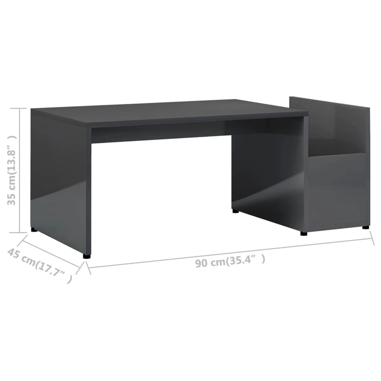 Salontafel 90x45x35 cm spaanplaat hoogglans grijs MeubelReus