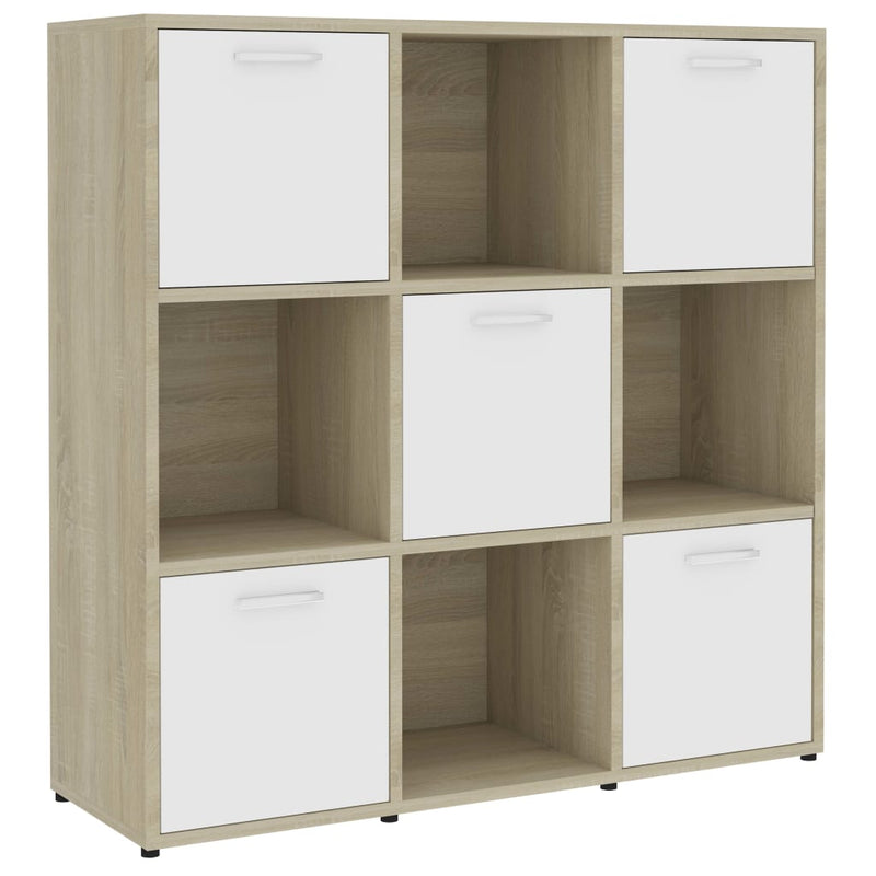 Boekenkast 90x30x90 cm spaanplaat wit en sonoma eikenkleurig